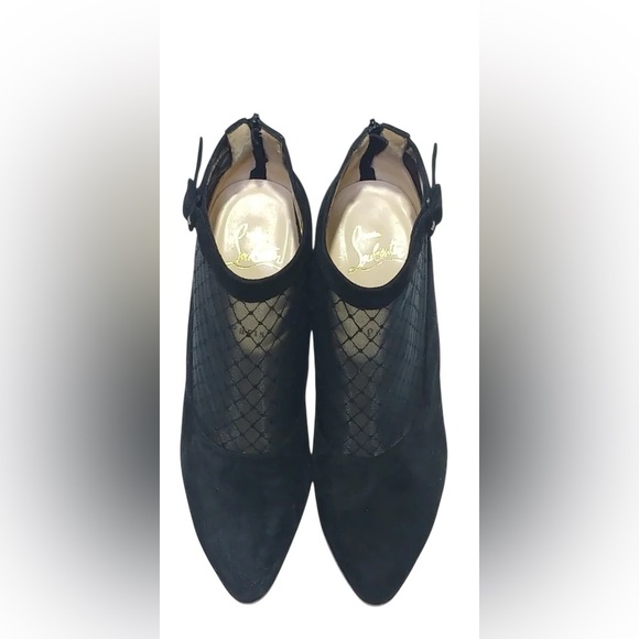 Christian Louboutin "Resillissima 100" Lace Net Stiletto Buckle Suede Heels - Picture 9 of 14